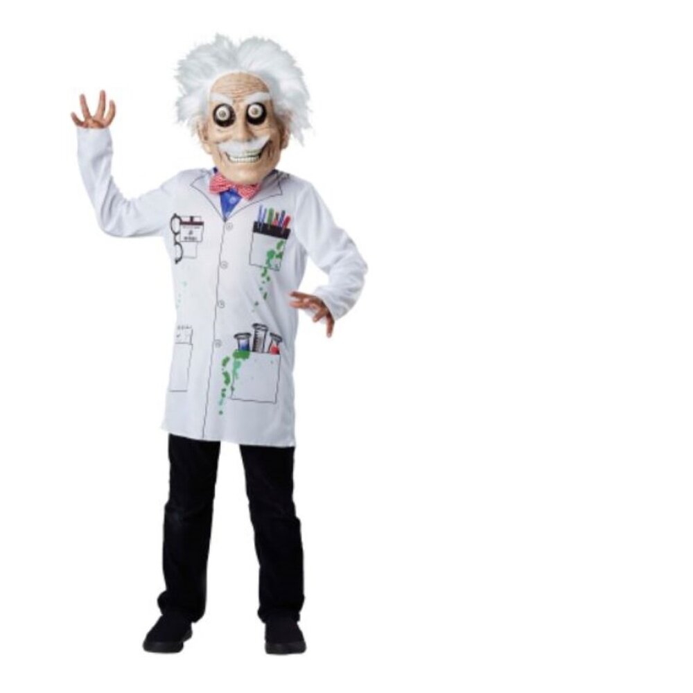 Mad Scientist Halloween Costume 10/12 Googly Eyes Mask Wig & Shirt 2 Pc Boys